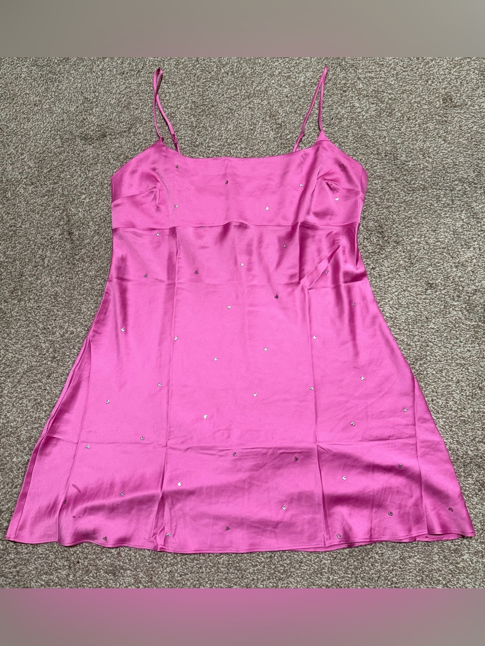 Victoria Secret - Pink Satin Slip Dress with Heart Embellishments.